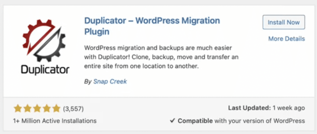 Backup a WordPress site with Duplicator