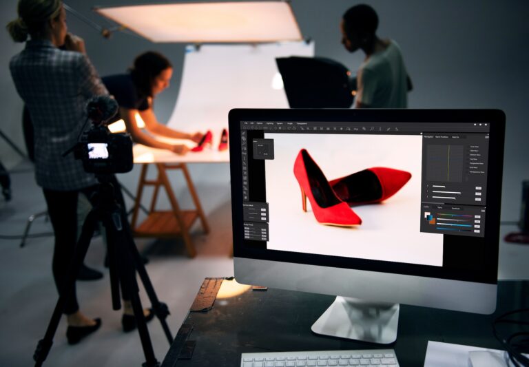 Studio product photography of red high heels