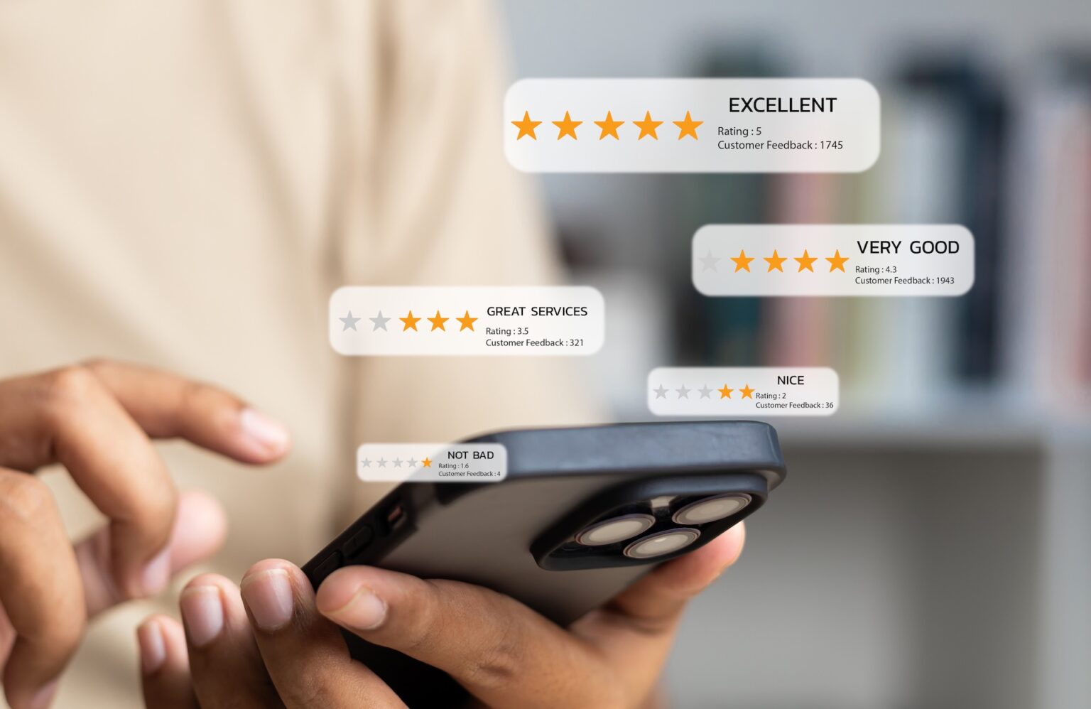 Person viewing online customer ratings on smartphone