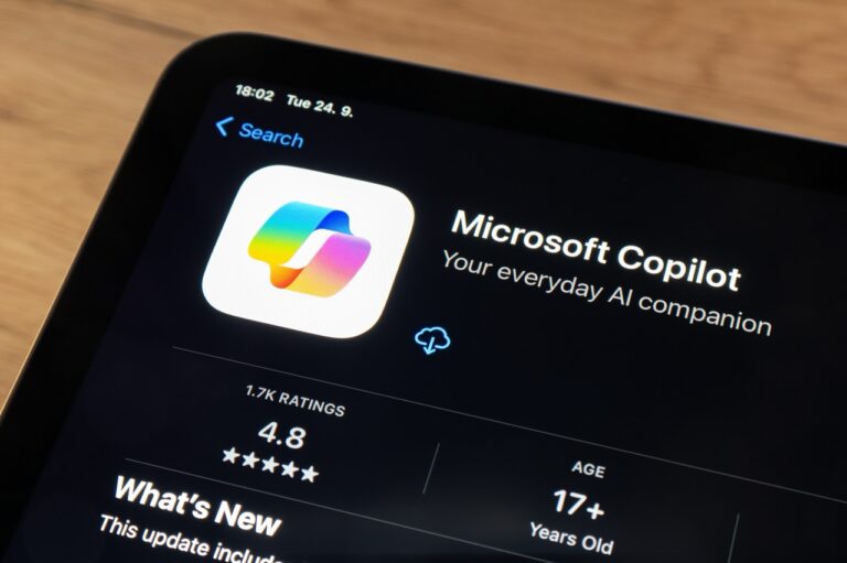 Microsoft Copilot app displayed on tablet screen