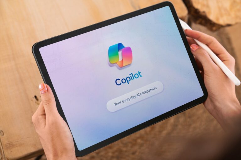 Tablet displaying Copilot AI app logo screen