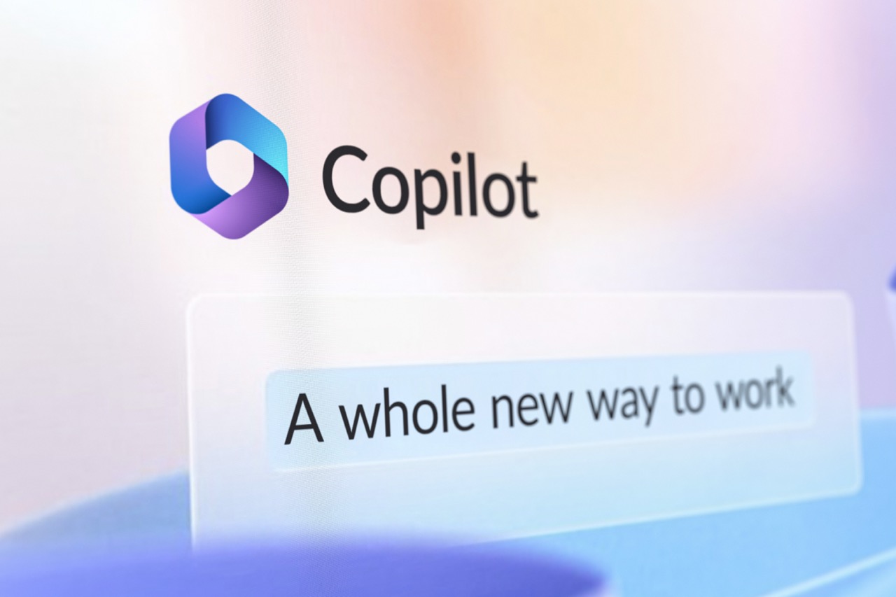 Microsoft Copilot logo with slogan on screen