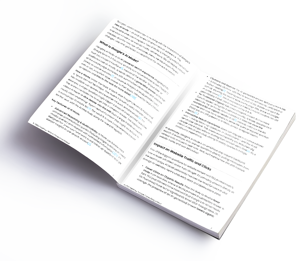 Open book with text about website traffic and AI models
