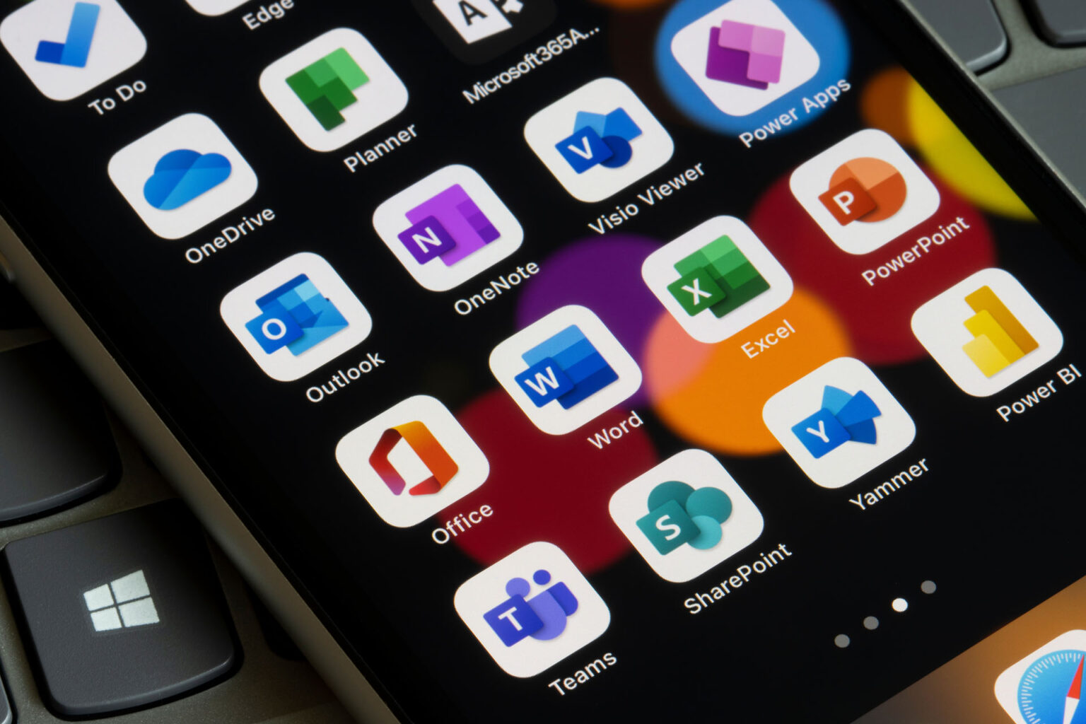 Microsoft Office app icons on tablet screen