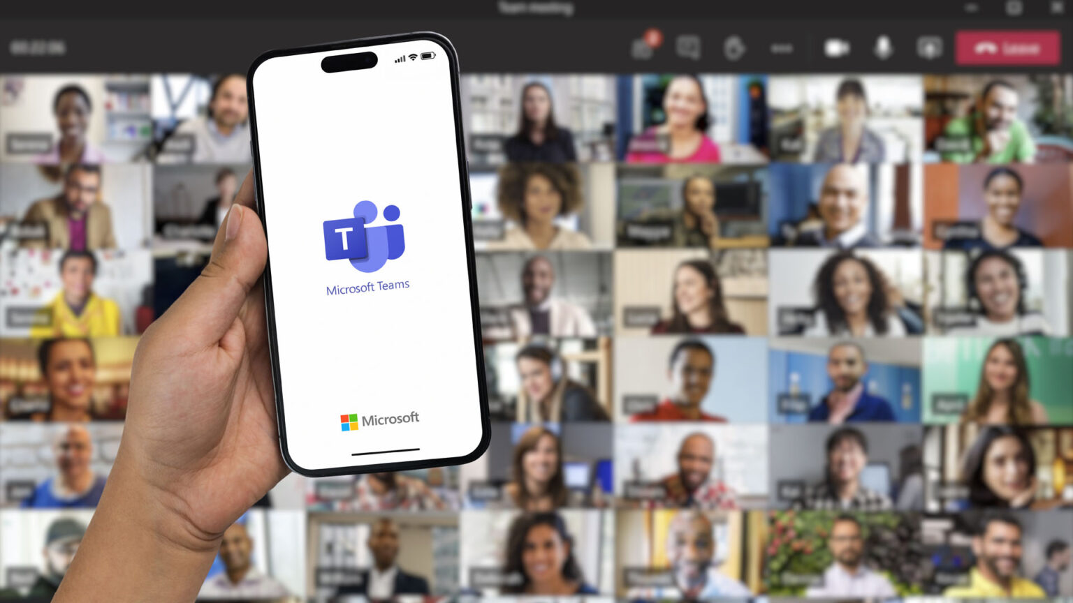 Smartphone displaying Microsoft Teams app during video call