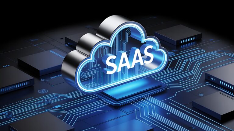 3D SaaS cloud over digital circuit board